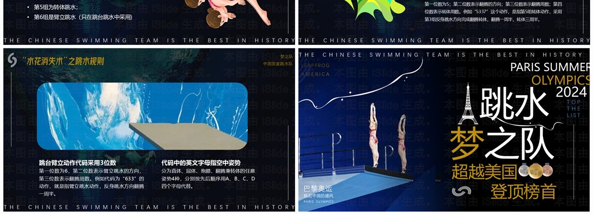 绿色简约风跳水梦之队超越美国登顶榜首PPT模板