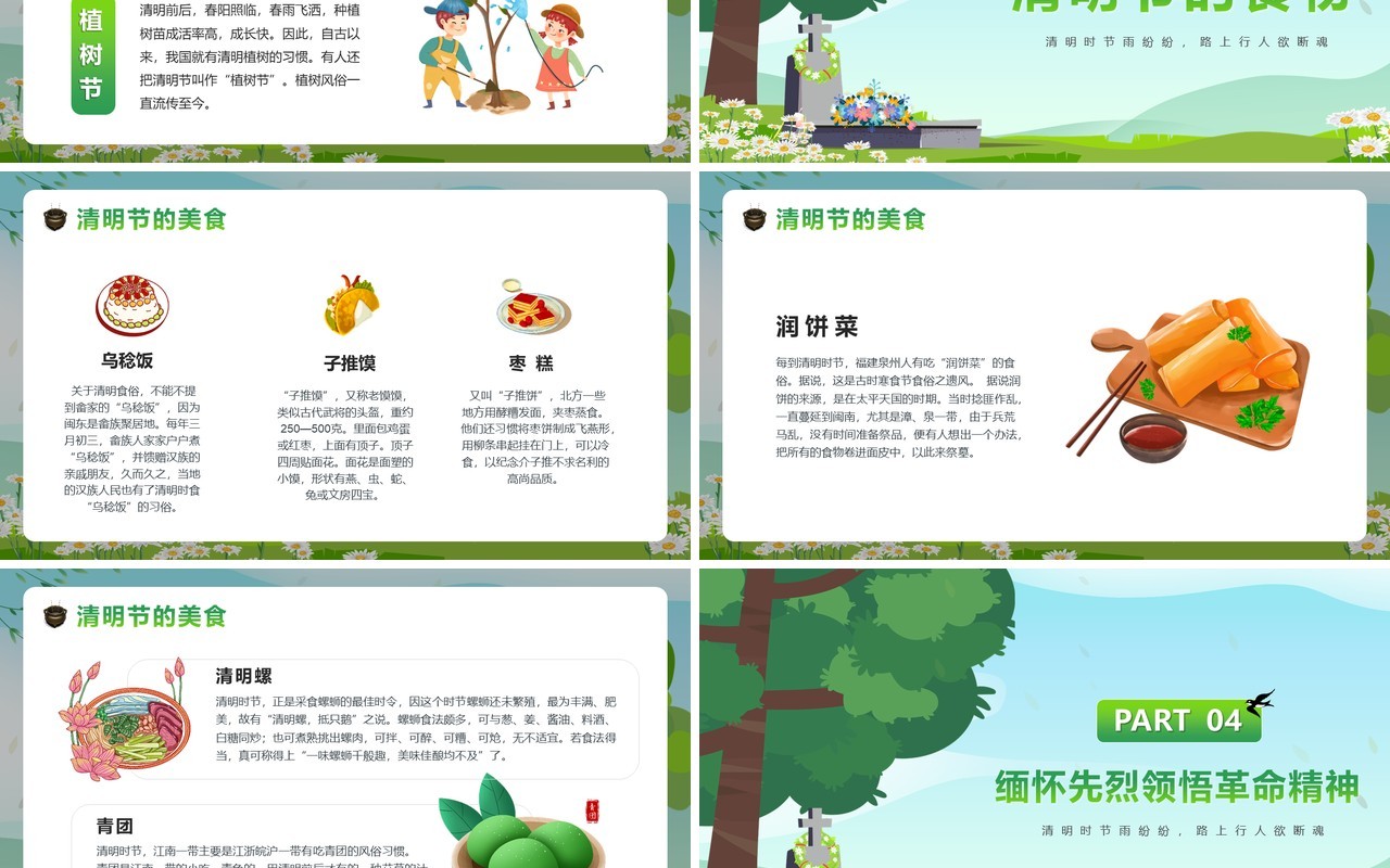 绿色卡通风清明节介绍起源PPT模板