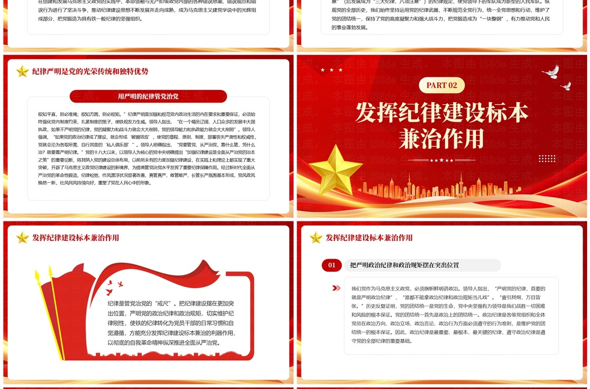 红色党政风加强纪律建设是治本之策PPT模板