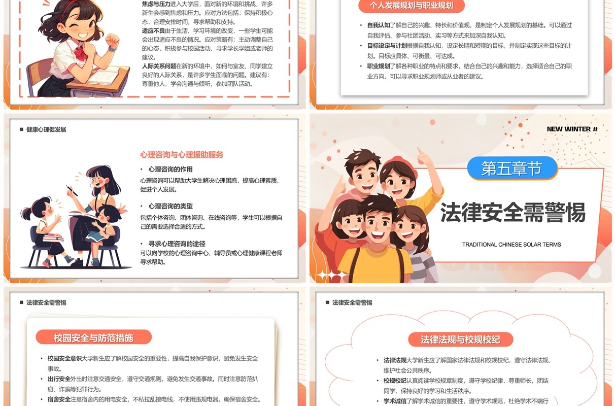 橙色卡通风如何开启你的大学新生活PPT模板