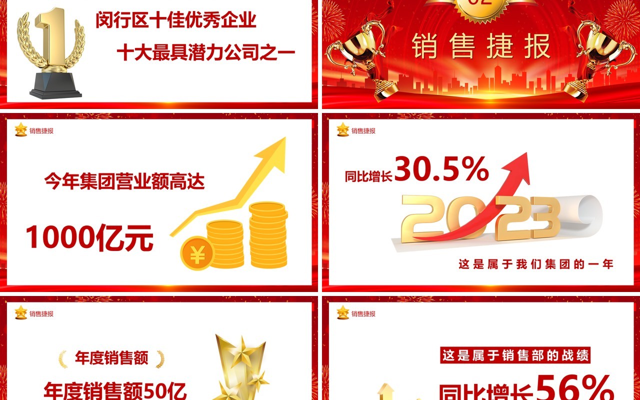 红色商务风企业销售捷报PPT通用模板