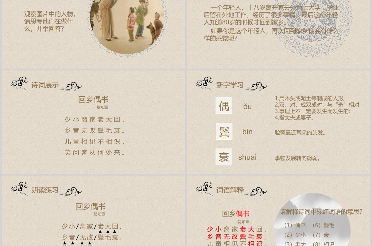 小学生语文教师说课课件回乡偶书PPT模板