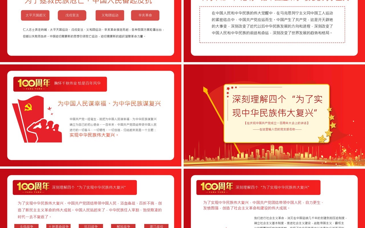 红色党政风庆祝中国共产党成立一百周年大会的总要讲话PPT模板(1)