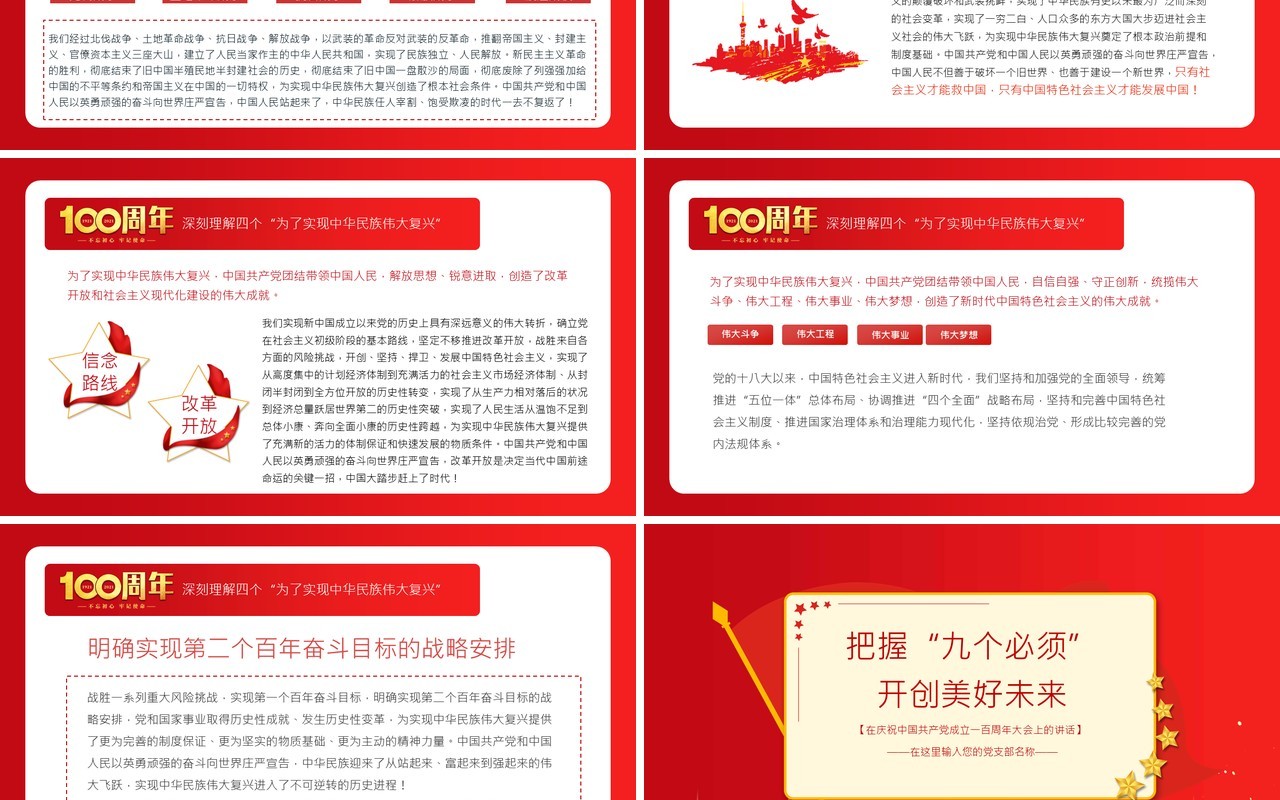 红色党政风庆祝中国共产党成立一百周年大会的总要讲话PPT模板(1)