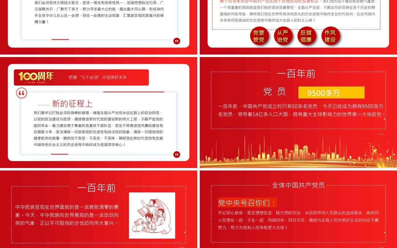 红色党政风庆祝中国共产党成立一百周年大会的总要讲话PPT模板(1)