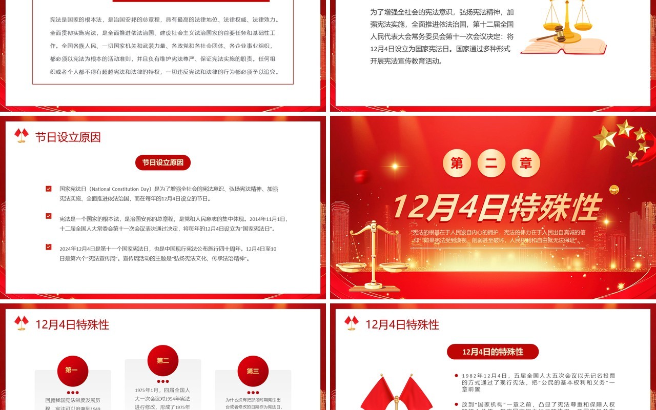 红色简约风国家宪法日宣传活动PPT模板
