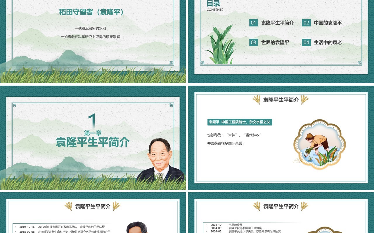 绿色简约风我心中的英雄袁隆平宣传教育PPT模板