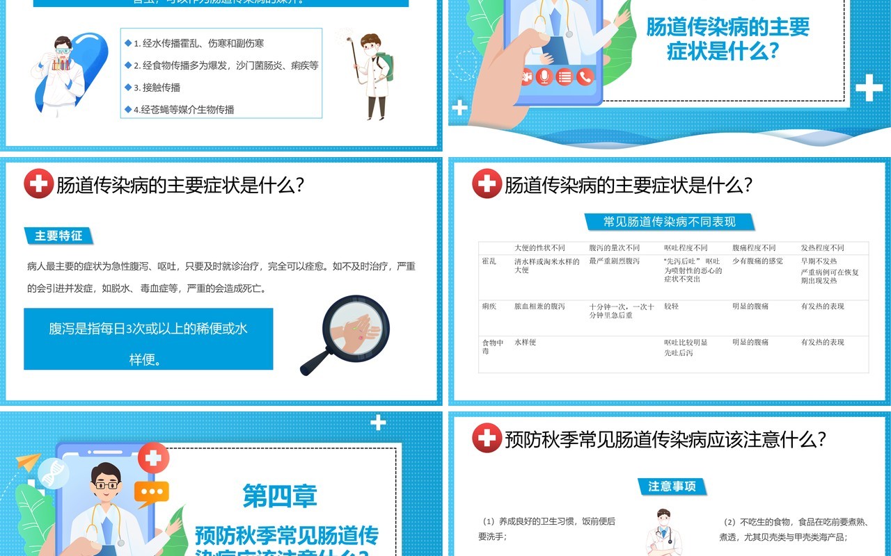 蓝色卡通秋冬季常见传染病预防知识教育培训医疗健康课件PPT模板