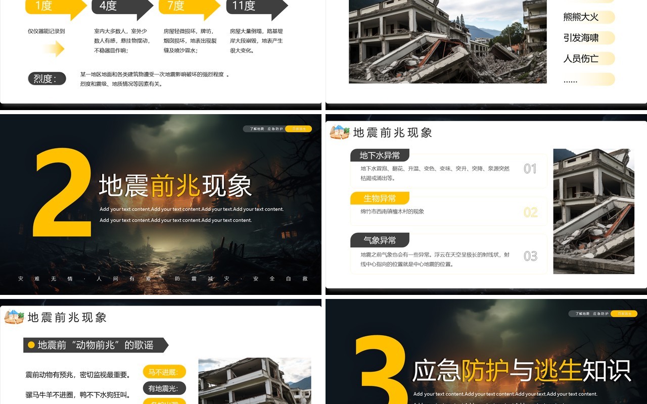 黄色简约风地震常识及应对措施PPT模板