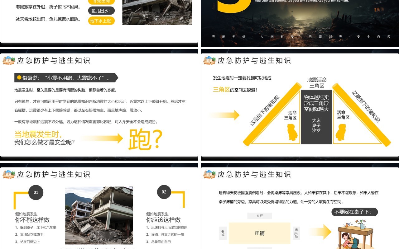 黄色简约风地震常识及应对措施PPT模板