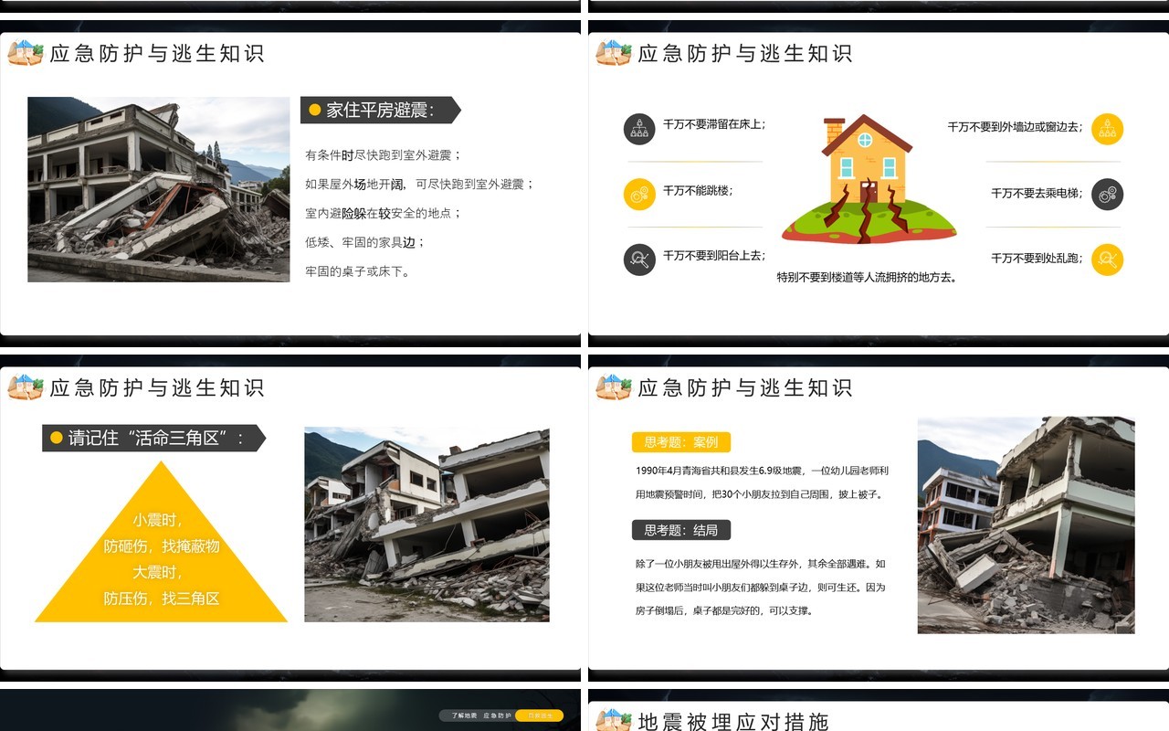 黄色简约风地震常识及应对措施PPT模板