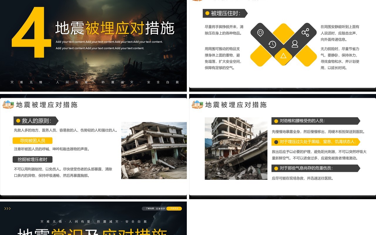 黄色简约风地震常识及应对措施PPT模板