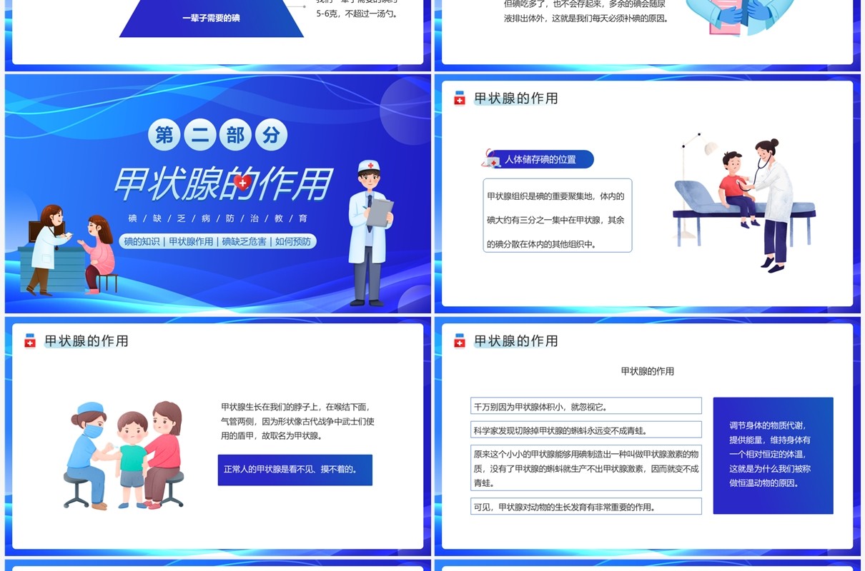 蓝色卡通风碘缺乏病防治教育PPT模板