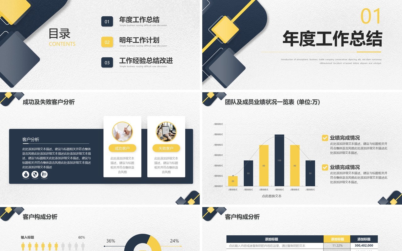 蓝色几何商务风销售年终总结PPT模板