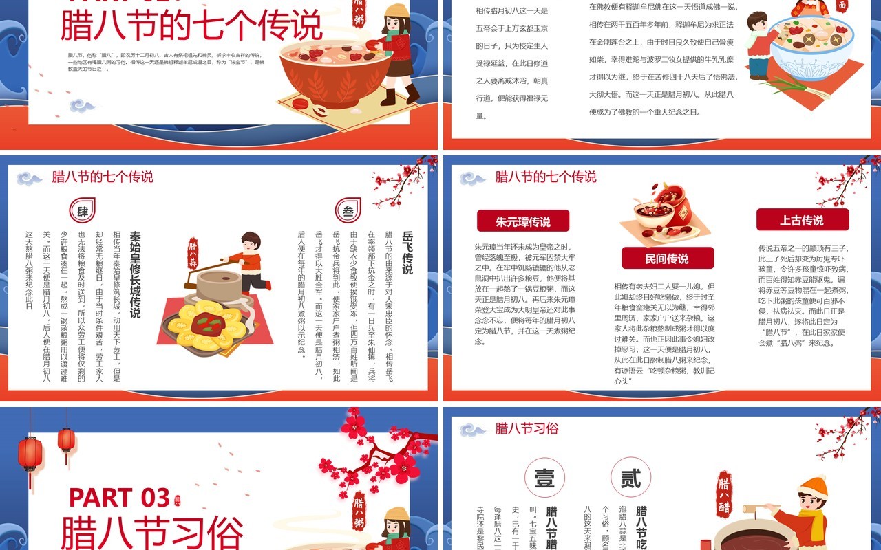 蓝色中国风腊八节宣传介绍PPT模板