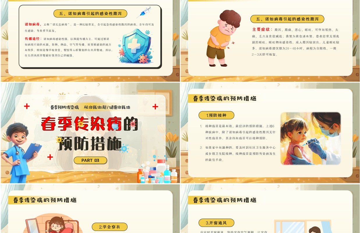 黄色卡通风春季传染病预防PPT模板