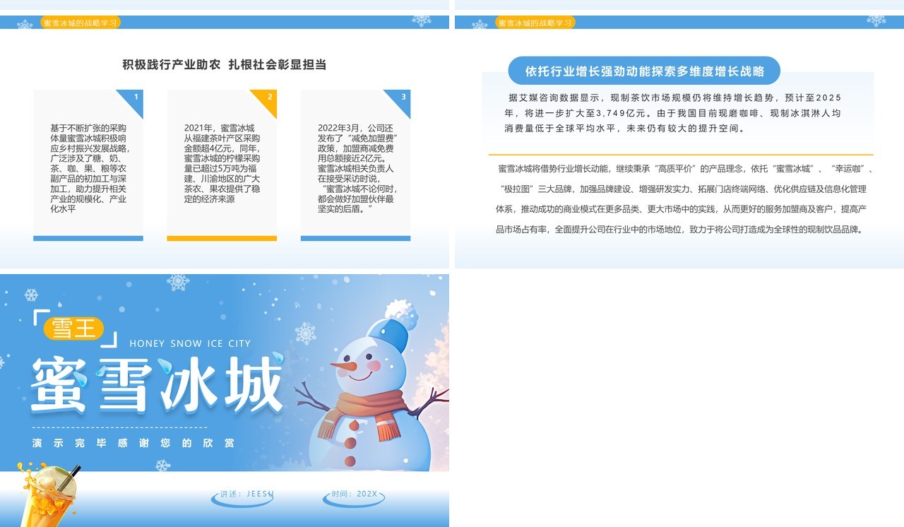 蓝色清新风蜜雪冰城企业案例分析PPT模板