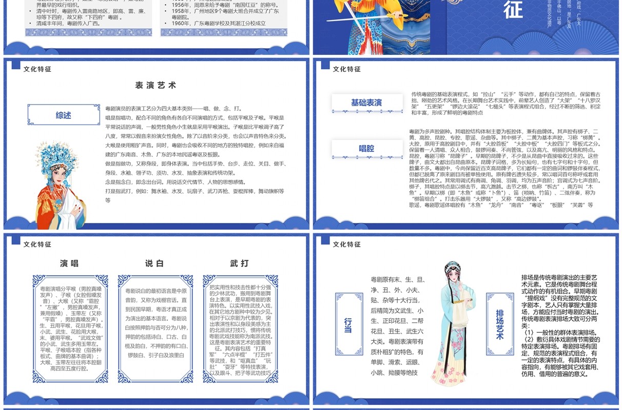 蓝色中国风非遗系列之粤剧介绍PPT模板