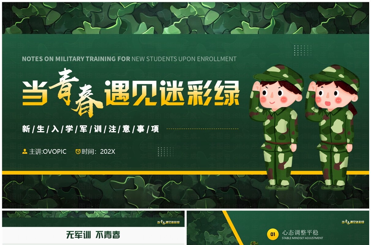 绿色简约风新生入学军训注意事项PPT模板