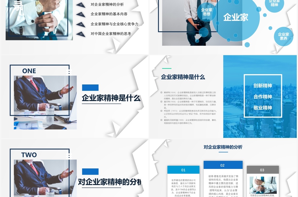 蓝色商务企业家精神培训公司文化介绍PPT模板