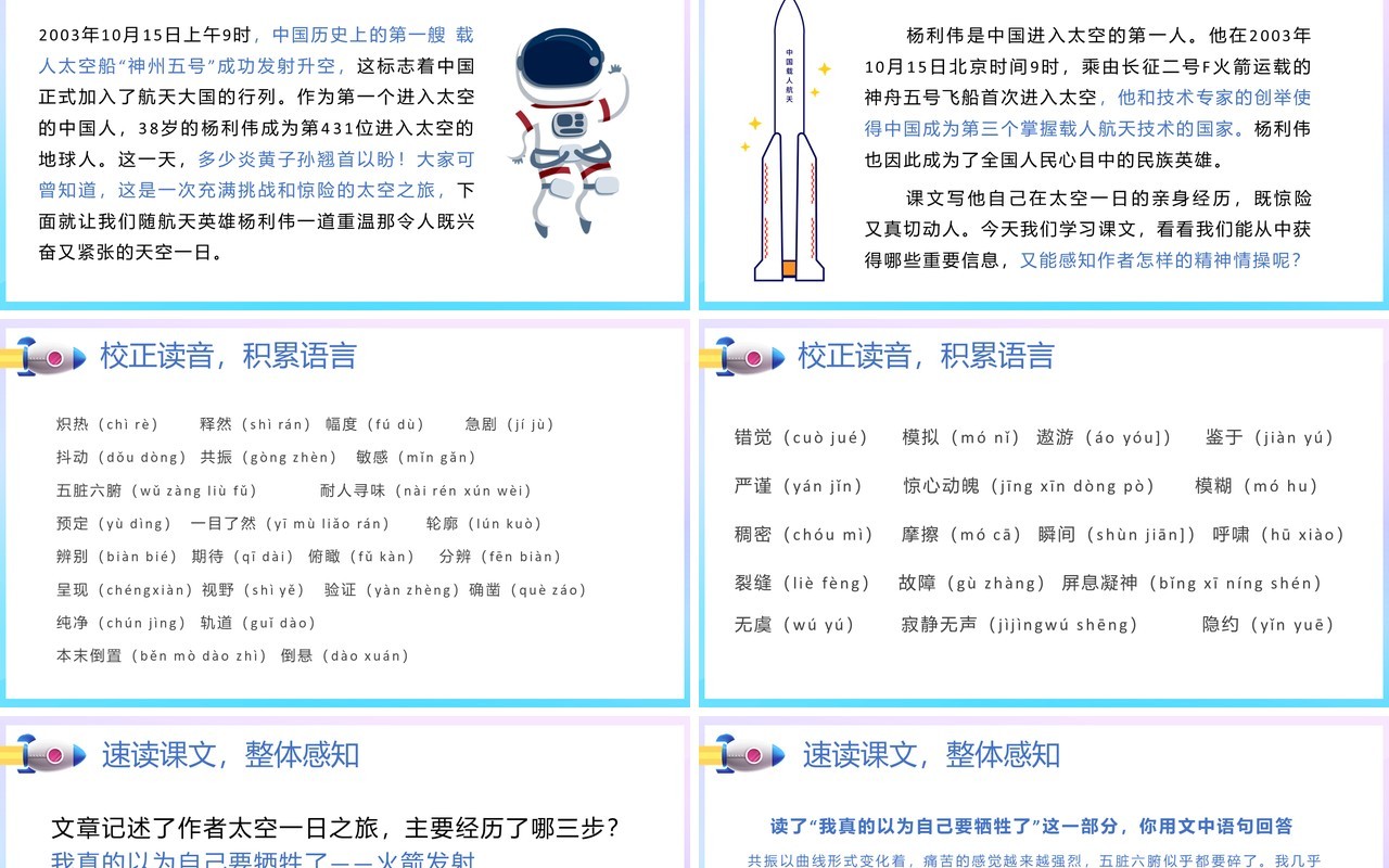 部编版七年级语文下册太空一日课件PPT模板