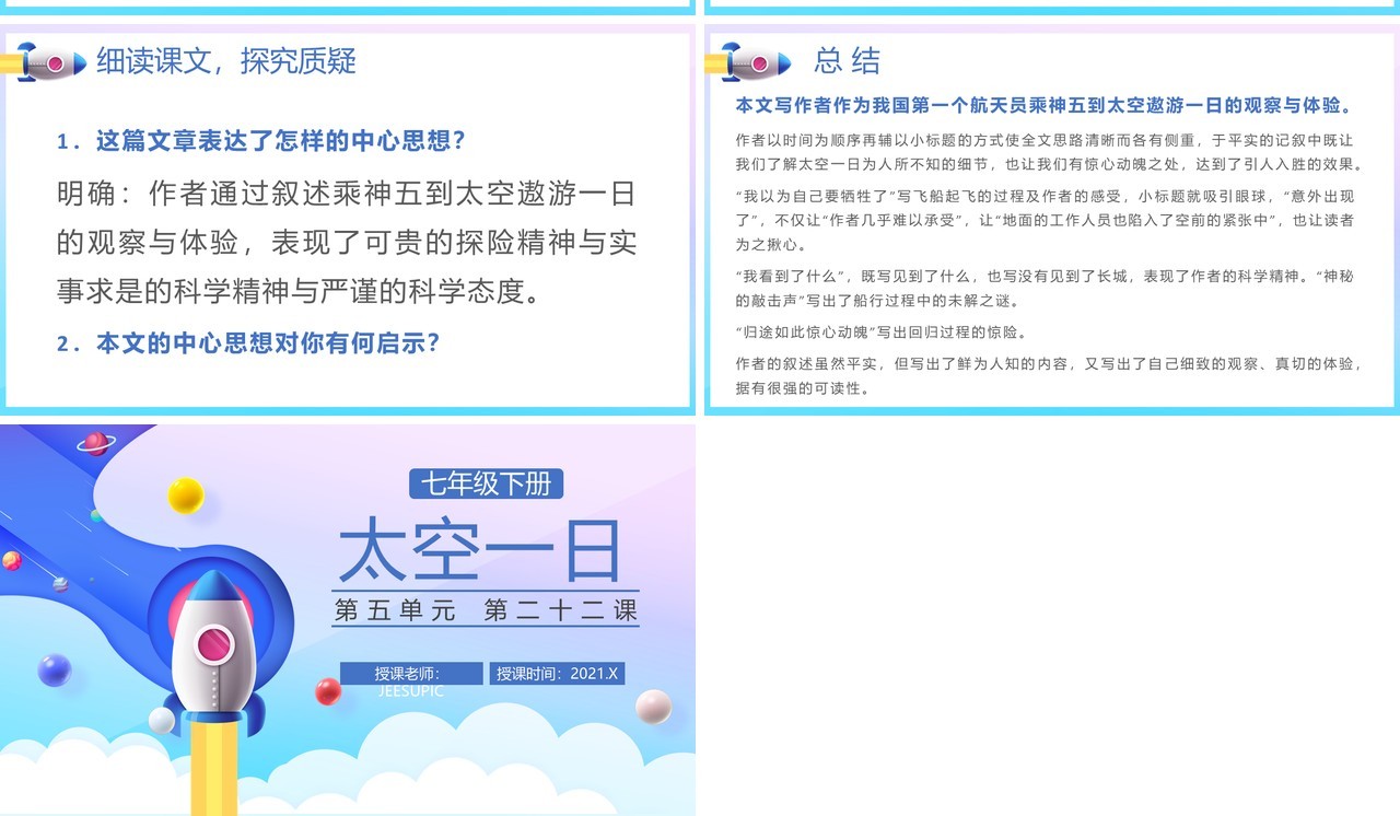 部编版七年级语文下册太空一日课件PPT模板