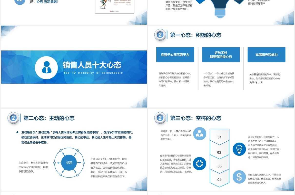 蓝色商务简约销售人员心态培训课件PPT模板