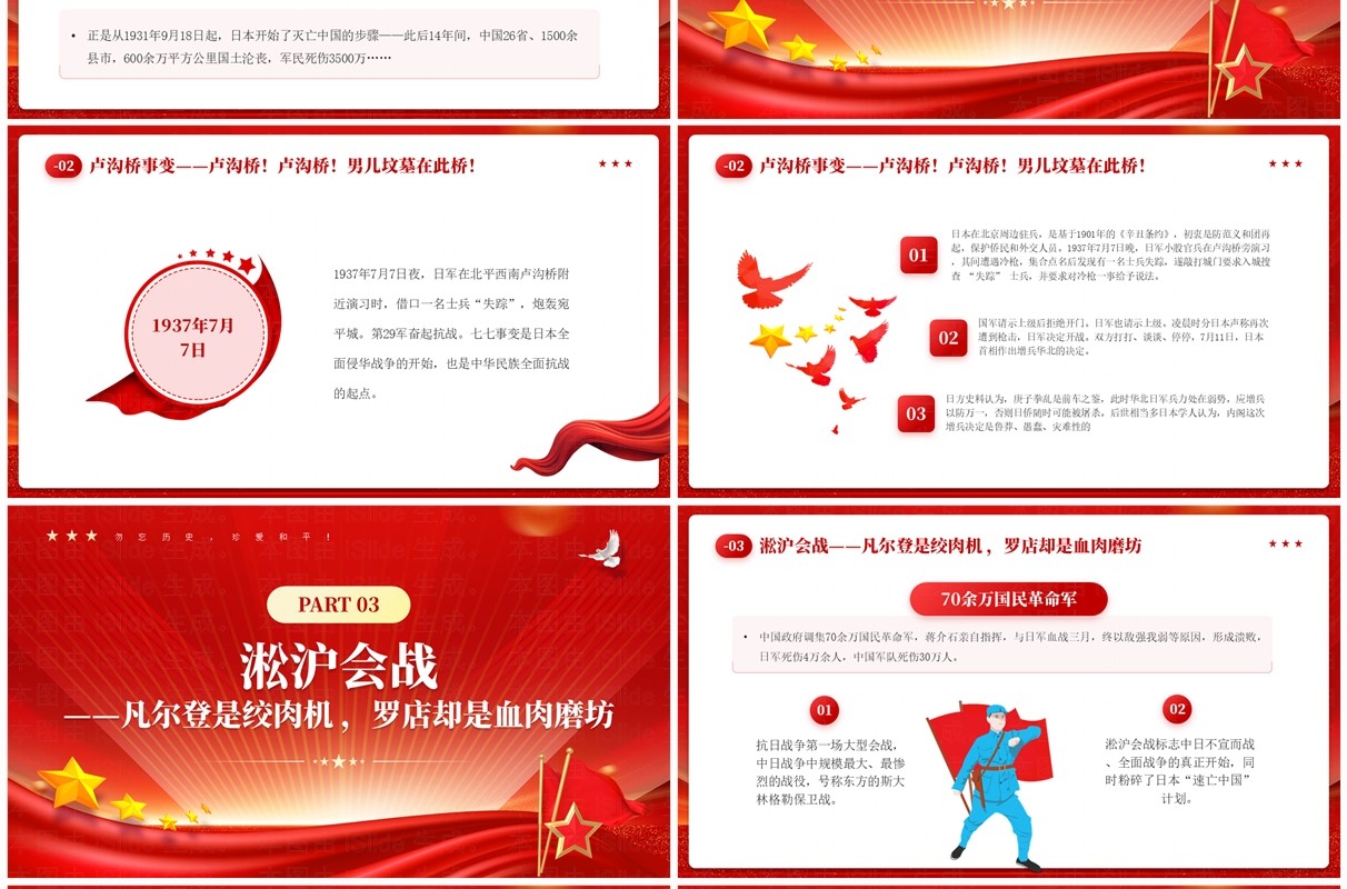 红色党政风十四年抗战史勿忘历史珍爱和平PPT模板