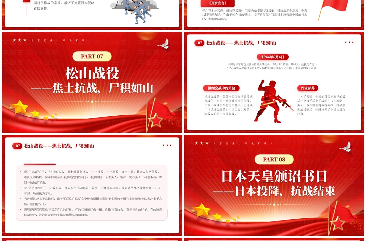 红色党政风十四年抗战史勿忘历史珍爱和平PPT模板