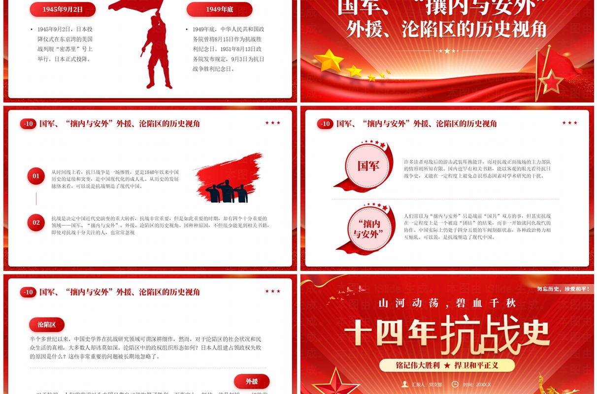 红色党政风十四年抗战史勿忘历史珍爱和平PPT模板