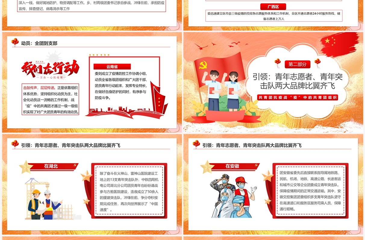红色卡通青春心向党奋战疫情中PPT模板