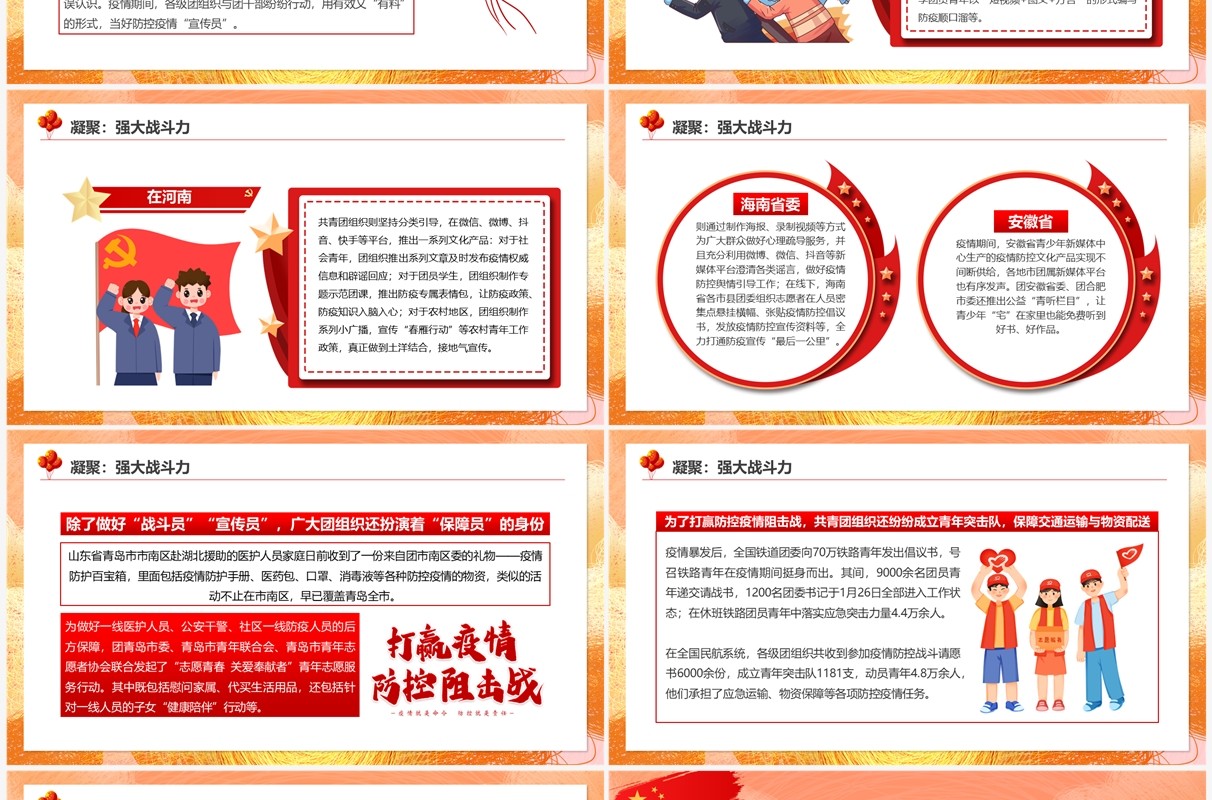 红色卡通青春心向党奋战疫情中PPT模板