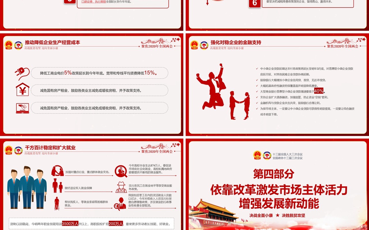 红色学习解读政府工作报告两会专题党建PPT模板