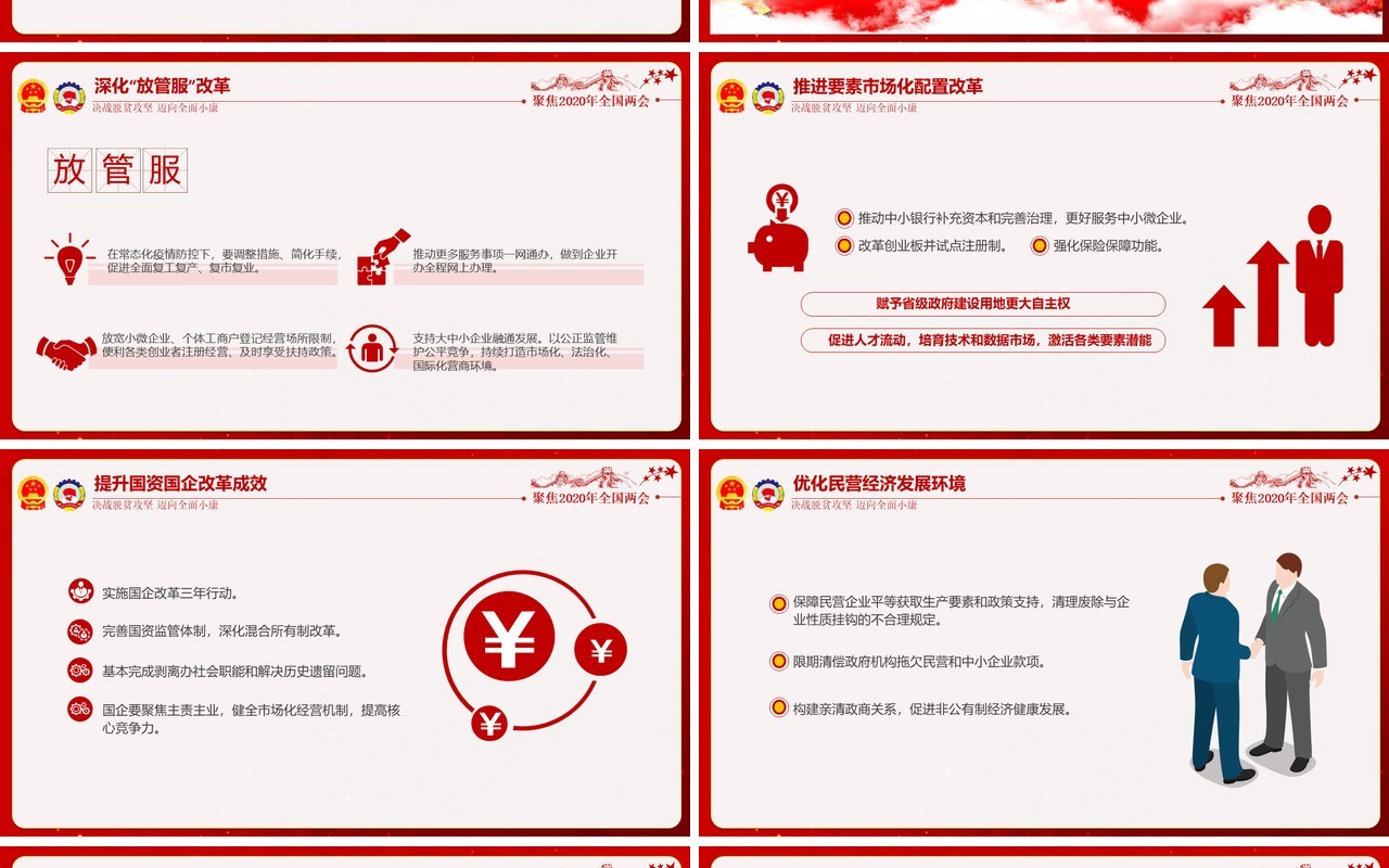 红色学习解读政府工作报告两会专题党建PPT模板