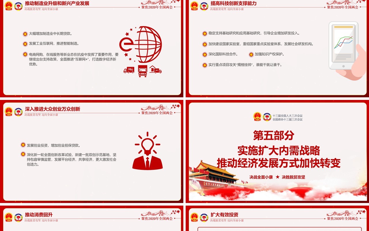 红色学习解读政府工作报告两会专题党建PPT模板