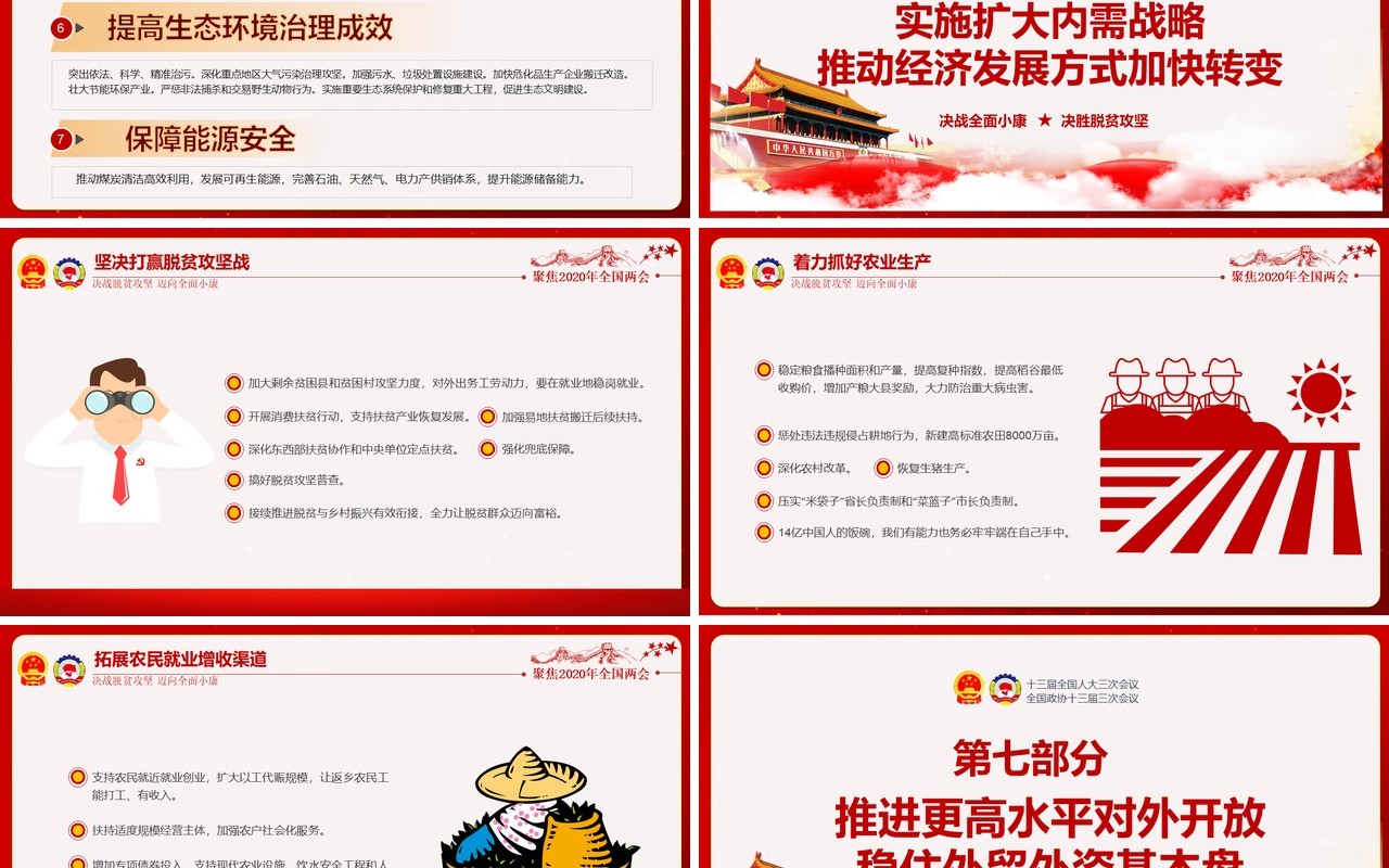 红色学习解读政府工作报告两会专题党建PPT模板
