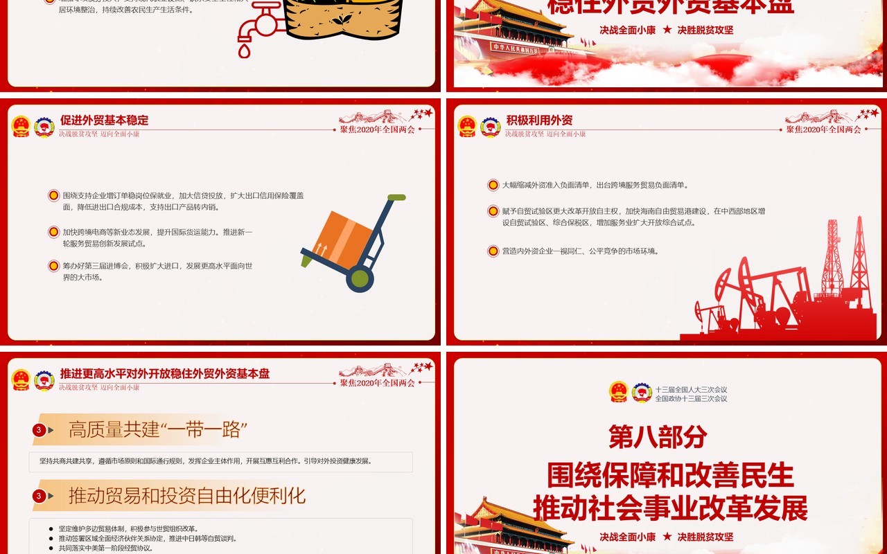 红色学习解读政府工作报告两会专题党建PPT模板