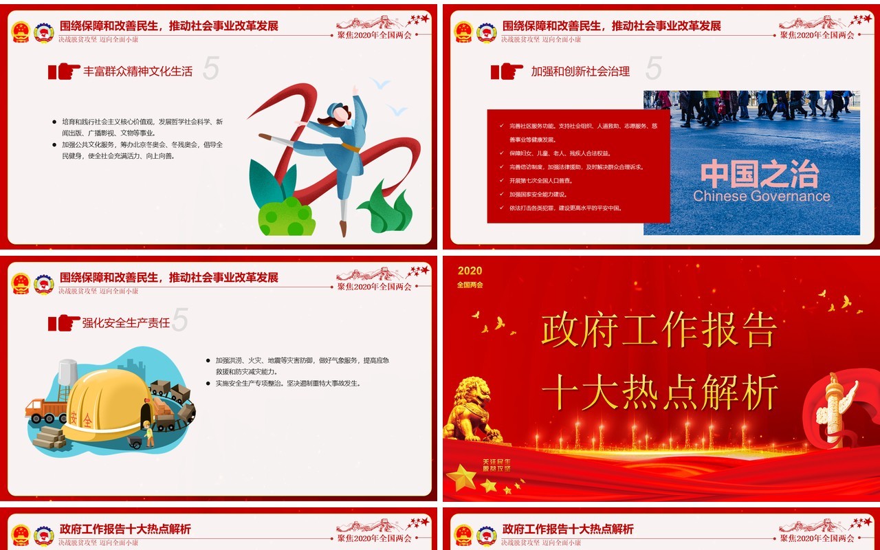 红色学习解读政府工作报告两会专题党建PPT模板