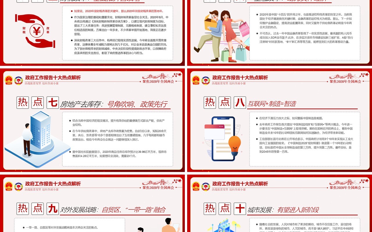 红色学习解读政府工作报告两会专题党建PPT模板