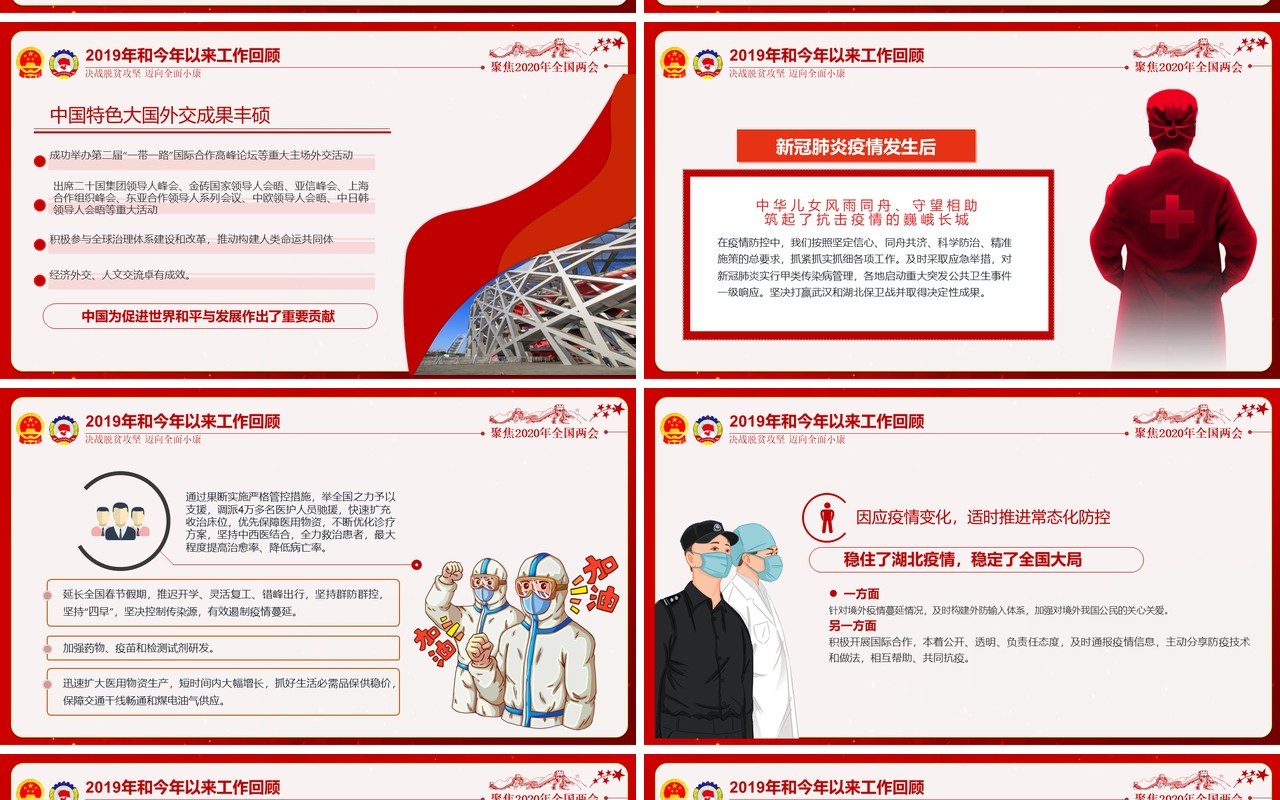 红色学习解读政府工作报告两会专题党建PPT模板