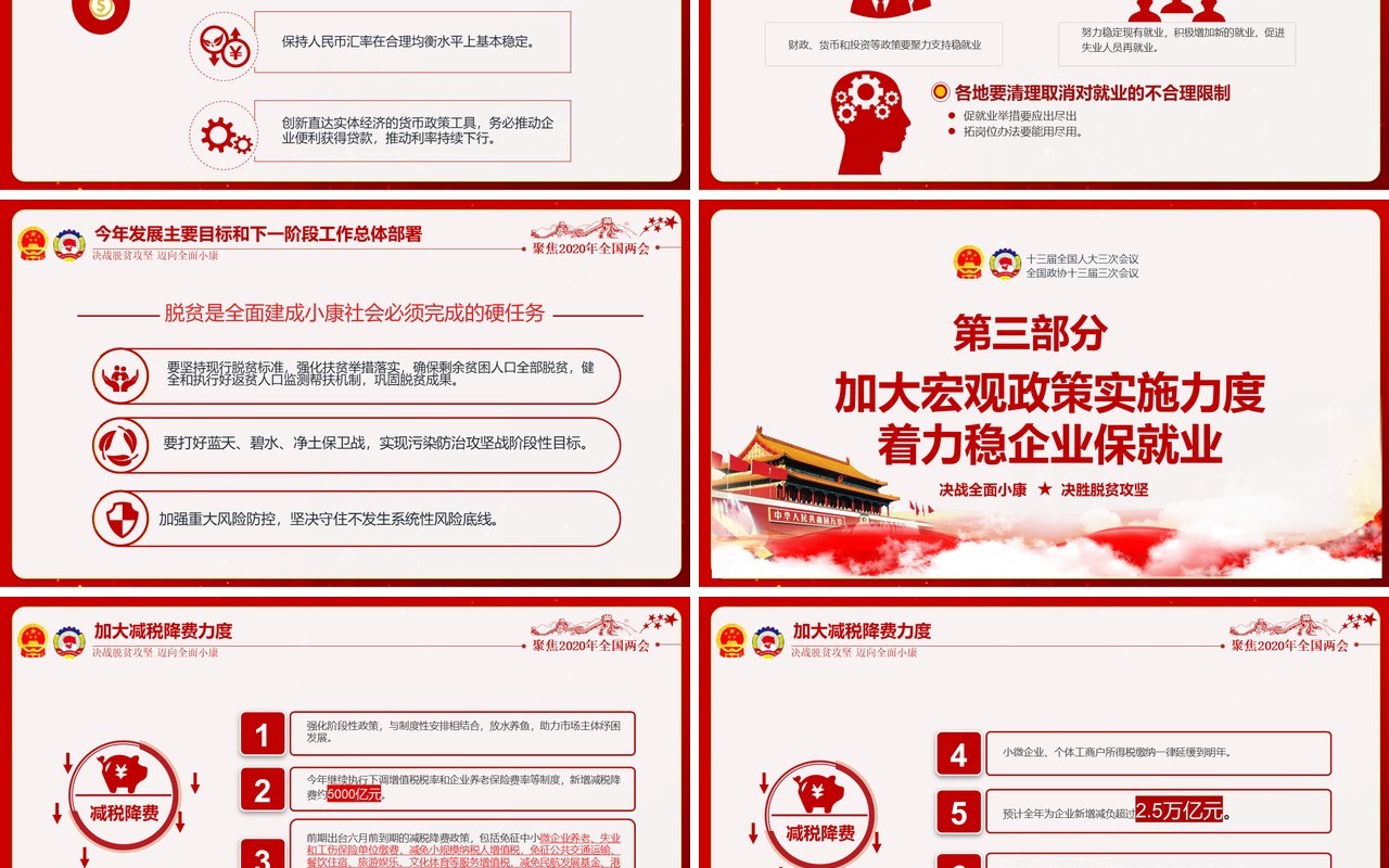 红色学习解读政府工作报告两会专题党建PPT模板