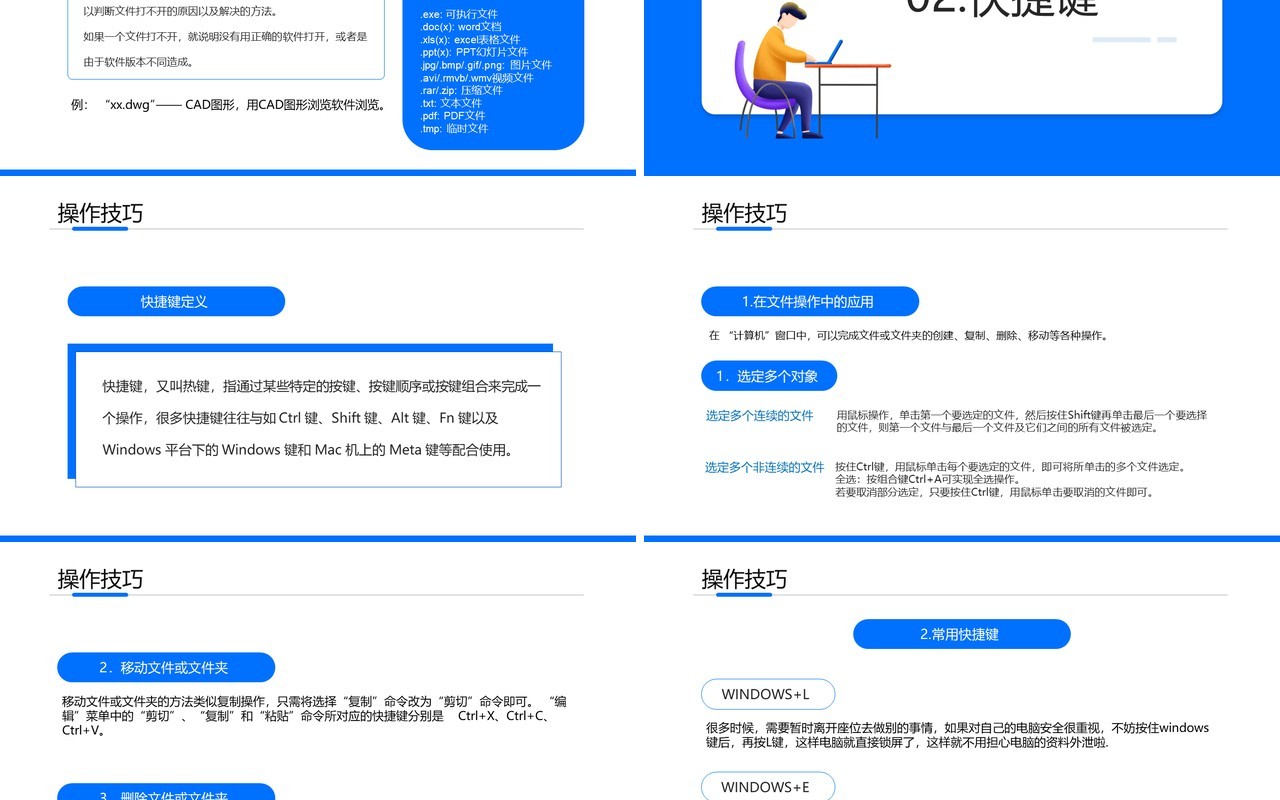 蓝色简约商务风电脑办公基础培训PPT模板
