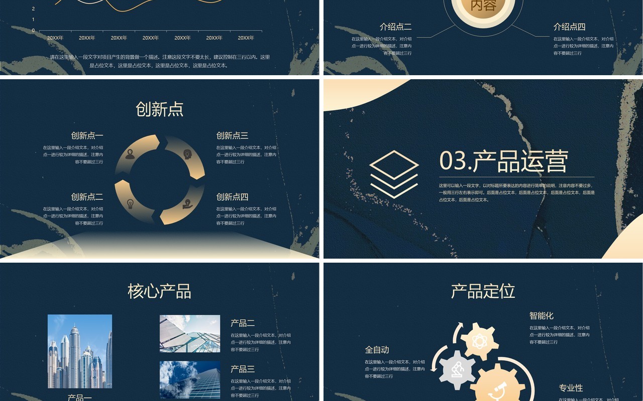 蓝色鎏金商务风商业计划书PPT通用模板