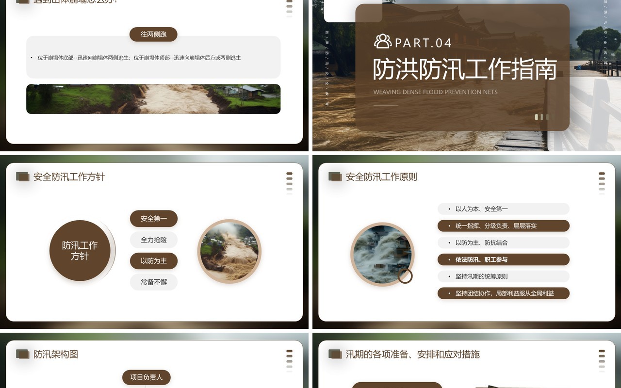 棕色简约风防洪防汛安全教育PPT模板