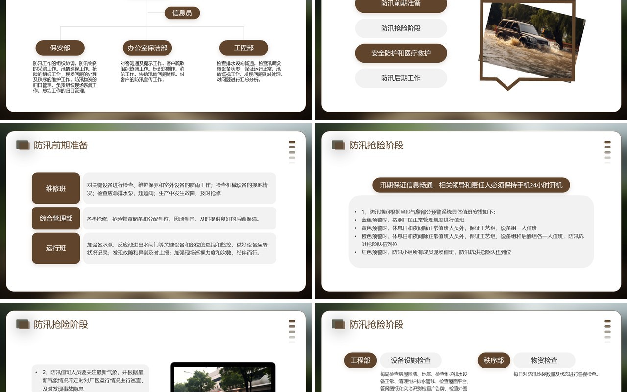 棕色简约风防洪防汛安全教育PPT模板