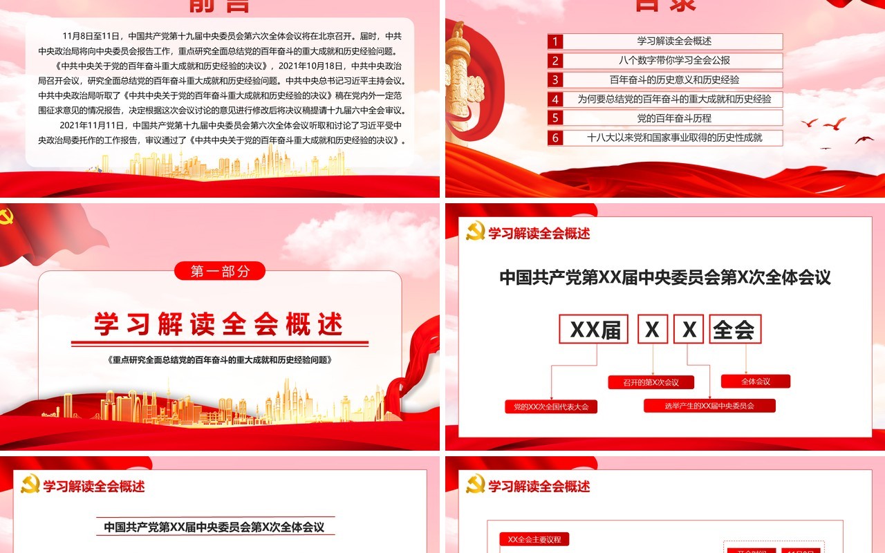 全面学习解读十九届六中全会PPT动态模板