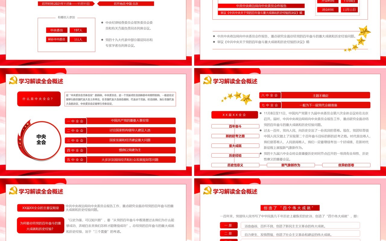 全面学习解读十九届六中全会PPT动态模板