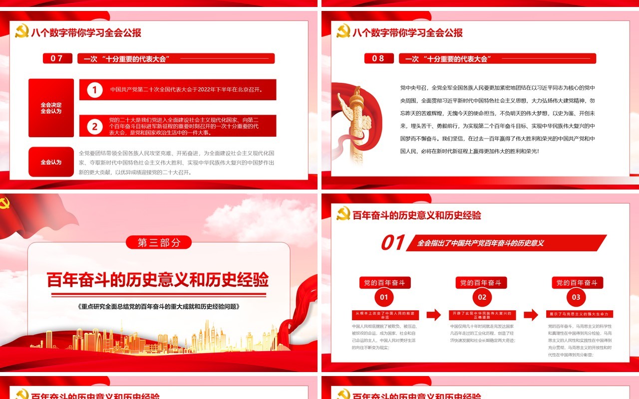 全面学习解读十九届六中全会PPT动态模板