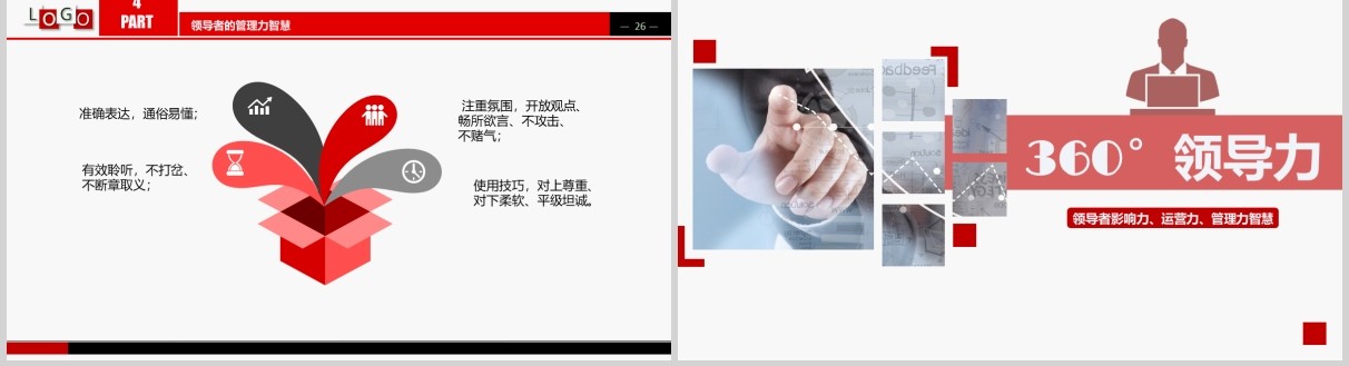 简约商务风企业管理培训360度领导力课件PPT动态模板