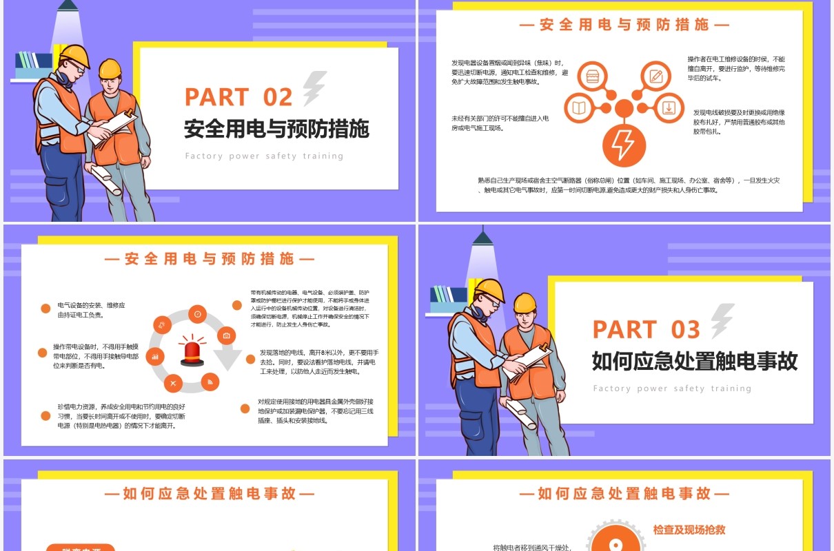 卡通风工厂用电安全培训课件PPT模板